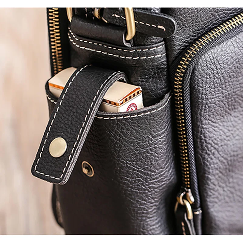 AETOO Men's shoulder bag, leather casual horizontal bag, large capacity cowhide male oblique cross bag