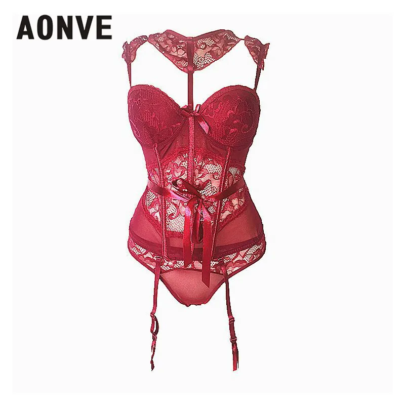 

AONVE Women Steampunk Corset Sexy Corselet Lace Sexy Mesh Corset Underwear Bow Sexy Lingerie Tops Push Up Cosplay Wear Party