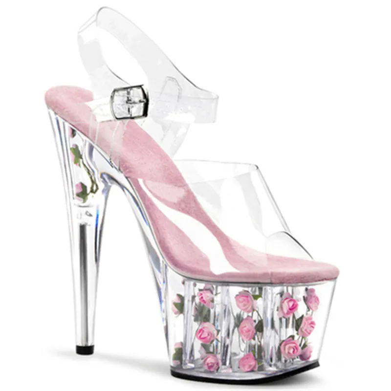 

Hollow-out seduction party sandals, banquet dress shoes stage 15 cm rose platform high heel sandals
