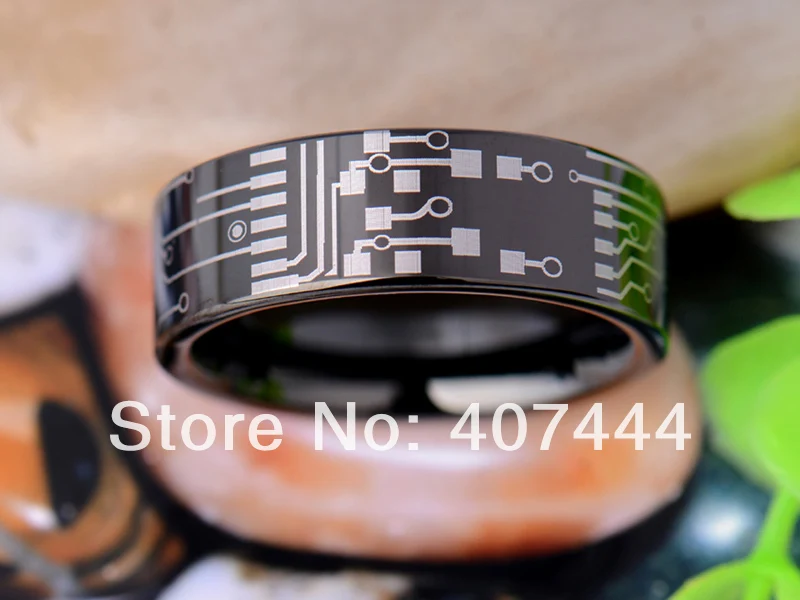 

Free Shipping USA UK Canada Russia Brazil Hot Sales 8MM Black Pipe CIRCUIT BOARD The one New Mens Tungsten Carbide Wedding Ring