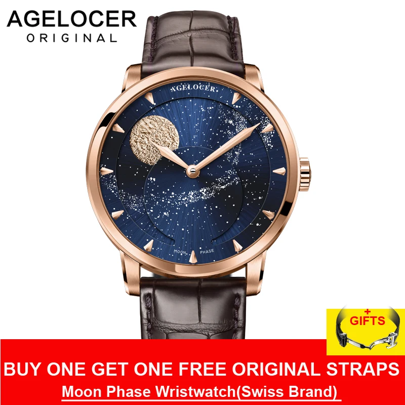 

AGELOCER Switzerland Designer Moon Phase Luxury Watch Top Brand Mens Automatic Sapphire Watches Mechanical Power Reserve 6404D2