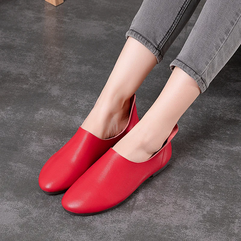 

Women Soft Leather Loafers Low Heels Casual Black Lazy Shoes For Women Flats Autumn 2018 Handmade Genuine Leather Moccasin
