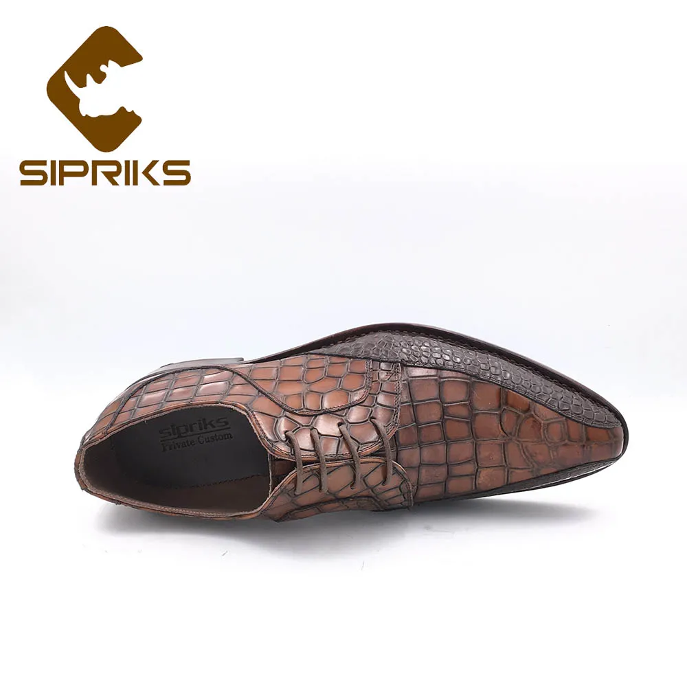 Роскошная обувь для мужчин sipriks брендовая мужская прошитая обувь с отворотом модельные туфли с острым носком на кожаной подошве модная обувь из крокодиловой кожи с принтом