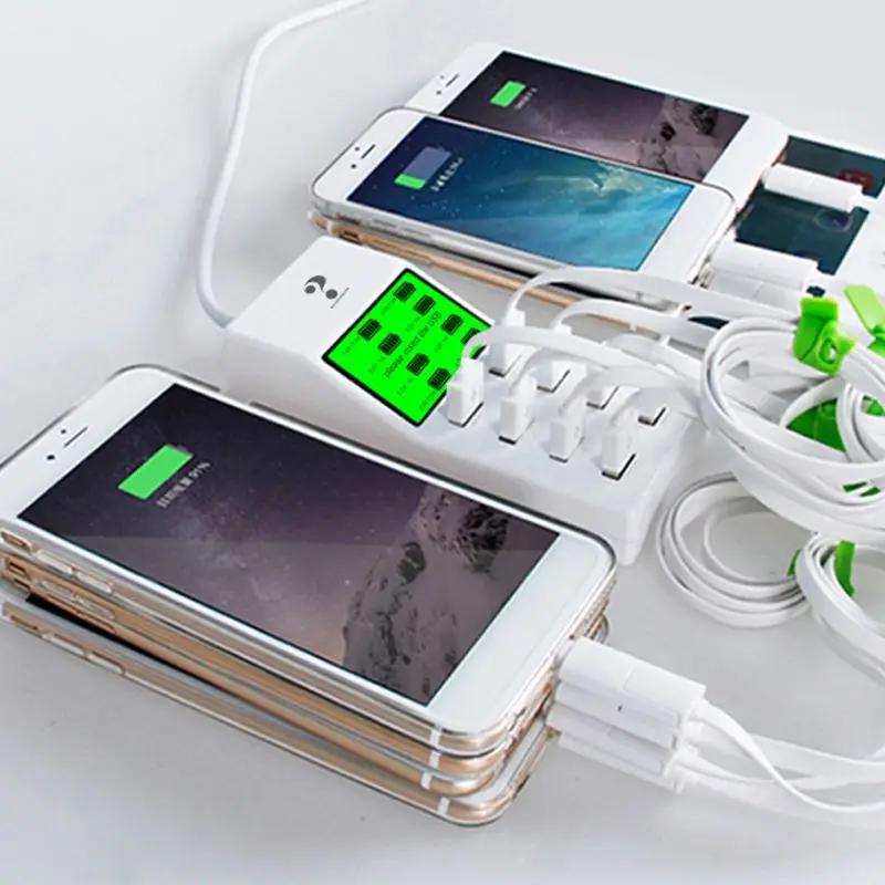 

8-Port USB Hub Charger 5V8A LED Show Real Time Charging Power Adapter Wall Fast Charging Dock Station for Apple iPhone iPad