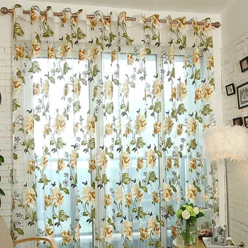 

Solid Tulle Floral Curtains Transparent Home Decoration French Window Curtains Tube Curtain for Office Cafe Livingroom Bedroom