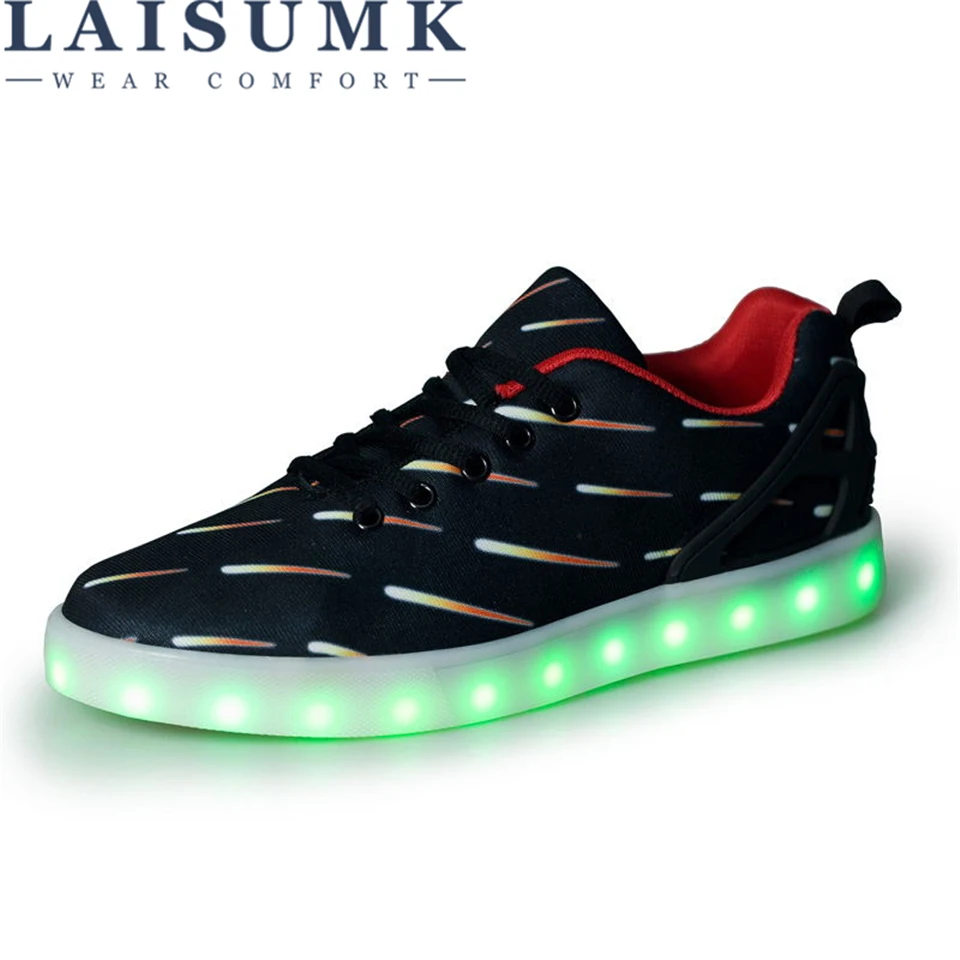 preço 2018 LAISUMK USB de Carregamento LED Glowing Tênis Homens Tênis Unissex Casual Chinelos Sapatos 11 cores do DIODO EMISSOR de Luz Luminosa