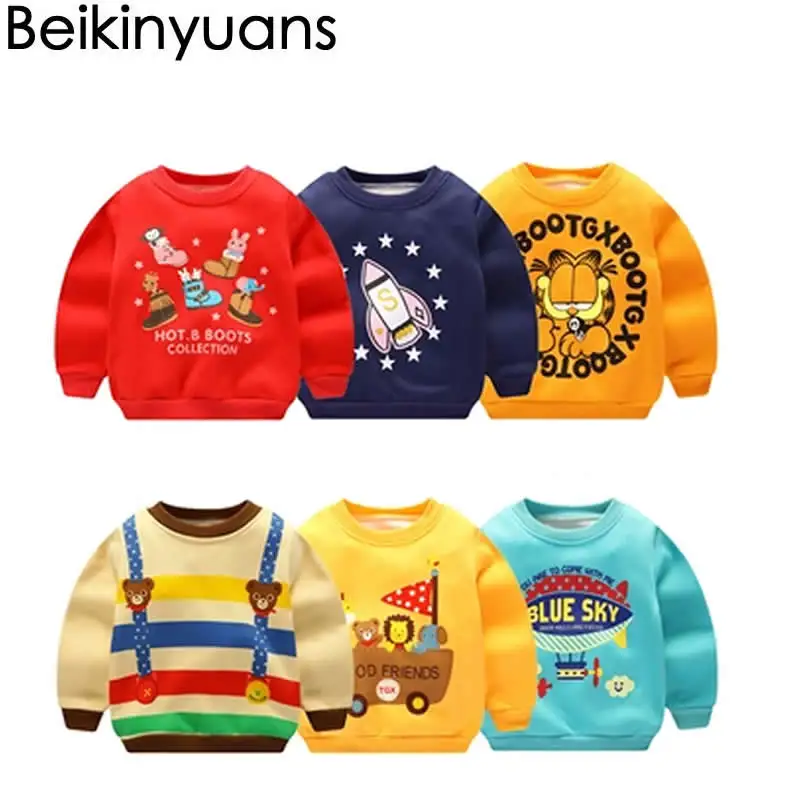 

Children's clothing Spring Autumn Models Boy Plus Velvet Thick Sweater Shirt Girl hHoodies Long-sleeved T-shirt