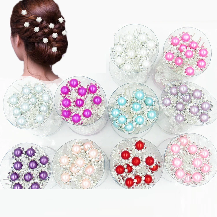 

7 Colors Pearl U-shaped Clip Bride Wedding Jewelry Hair Pin Bridal Hair Accessories For Women 10 Pieces a Lot Free Shipping