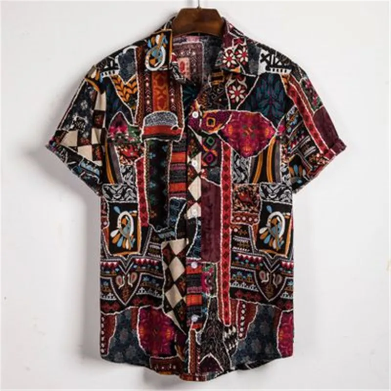 

MJARTORIA 2019 Men Shirts Short Sleeve Printed Pocket Colorful Casual Blouse Ethnic Hawaiian shirt Male Tops Summer Chemise