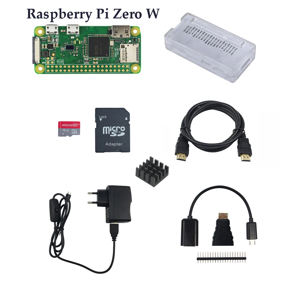 Raspberry Pi Zero W стартовый комплект RPi Zero 1,3 Zero W плата+ 16G карта+ адаптер питания+ ABS чехол+ радиатор+ 3 в 1 комплект адаптеров