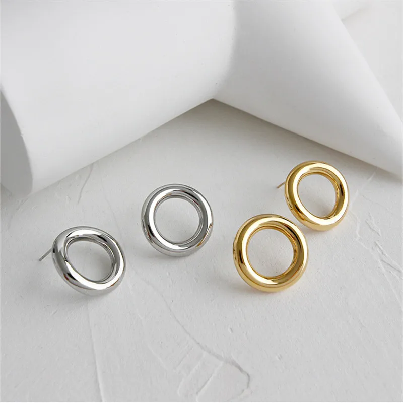 ying Vahine Stainless Steel Simple Geometric Hollow Round Stud Earrings for Women