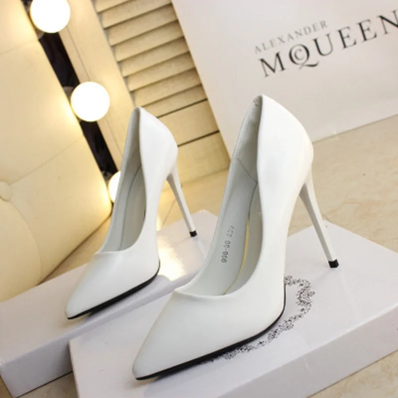 Fine with high-heeled pointed shoes white wedding shoes black work high heels 2019 spring new shallow mouth women's shoes