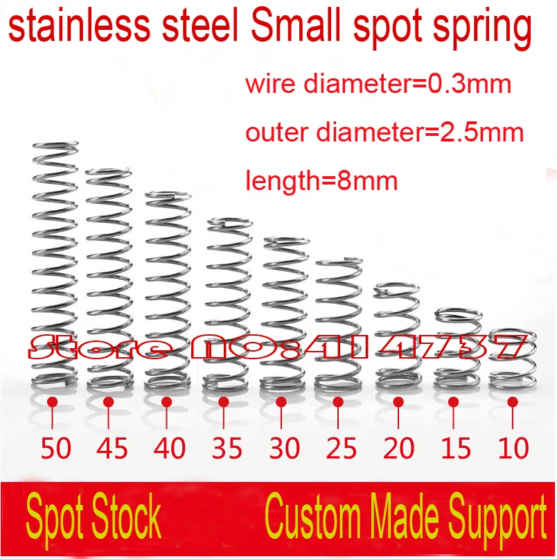 

50pcs 0.3*2.5*8mm stainless steel Small spot spring 0.3mm wire micro spring compression spring pressure spring OD=2.5mm