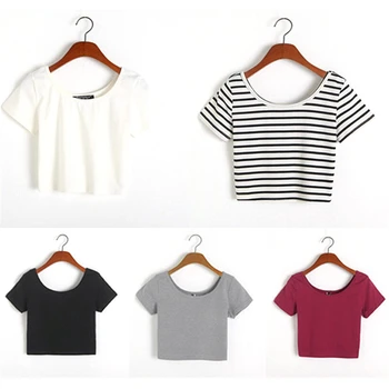 

1PCS New Women Sexy Crop Top Short Sleeve T Shirt Women Tops Basic Stretch Shirts Bare Midriff Solid Color Easy Match 3 Colors