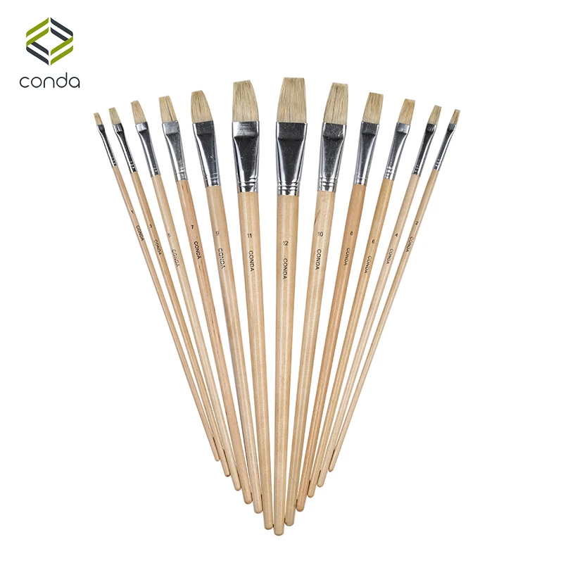 Conda 12Pcs Brand Bristle Brush Oil Painting Brush Set School Student Gifts Acrylic Drawing