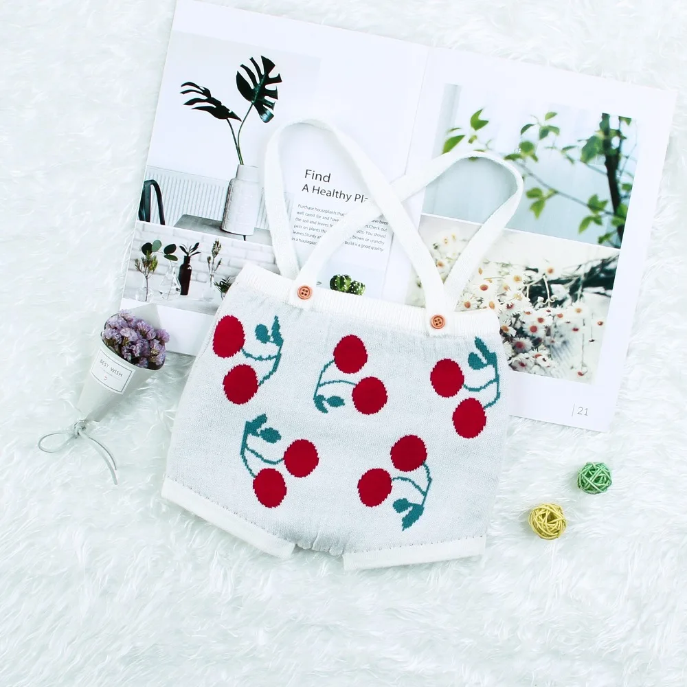 

Kids Girls Strap Overalls Cute Cherry Crocheted Children Boys One Piece Jumpsuit Summer Toddler Rompers Infant Suspender Shorts