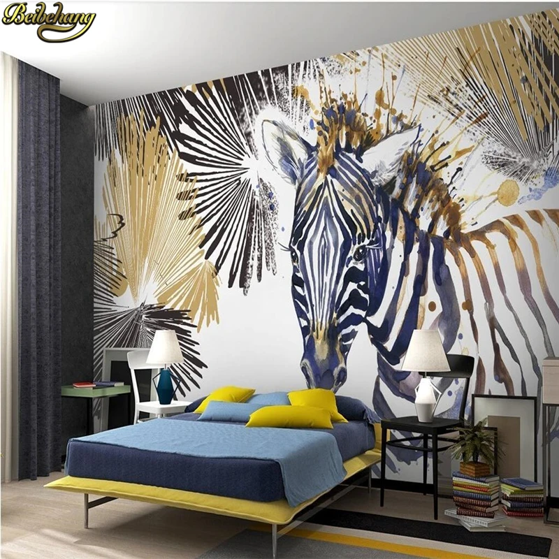 

beibehang Custom Photo Wallpaper Mural Modern Fashion Simple Line Watercolor Zebra Cool TV Background Wall papel de parede