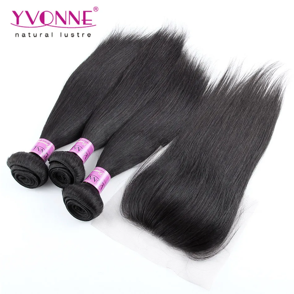 3 Bundles Brazilian Straight Hair With Closure, 100% Brazilian Virgin Hair With Closure, Top Quality Aliexpress YVONNE Hair