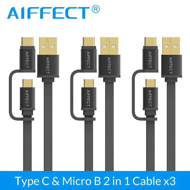 AIFFECT Уникальный 2 в 1 Тип usb C кабель/Тип-c Micro USB устройство чтения карт 3 предмета в комплекте для Galaxy S7 Примечание 7 HTC Meizu Android 1 M Быстрая Зарядка универсальная - Цвет: Черный