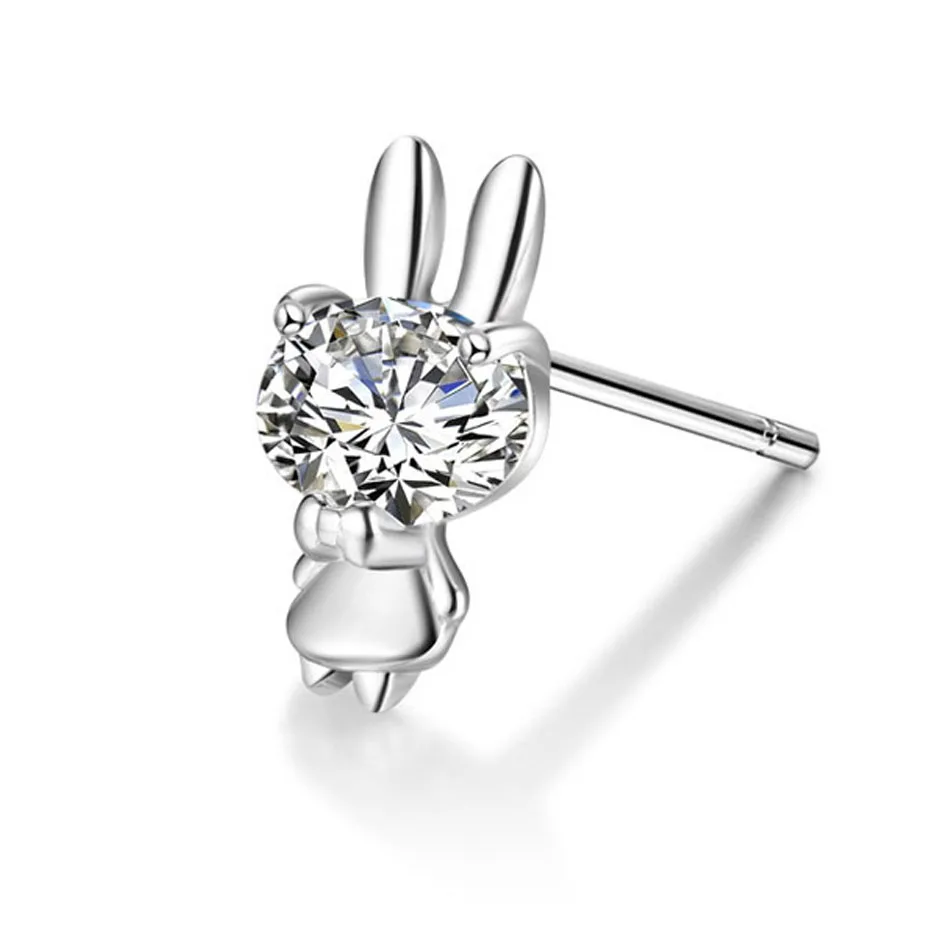 3Earrings Silver 925 New Cute Animal Bunny Rabbit CZ Ear Rings Christmas Gifts For Women Girls Children Bijoux Stud Earrings
