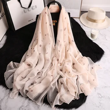 

2020 hot sale summer women scarf big size pashmina silk scarves dot print beach stoles shawls and wraps silk scarves hijabs