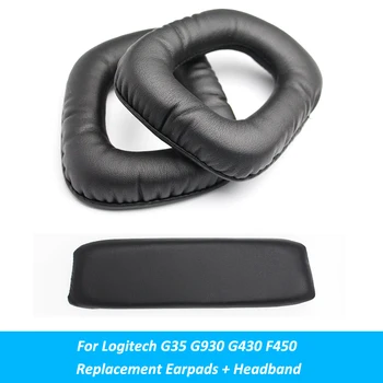 

Black Replacement Ear Pads Cushion Earpads + Headband Parts For Logitech G35 G930 G430 F450 Headphones Accessory