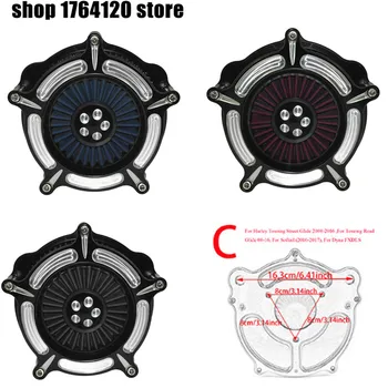 

Motorcycle Turbine Chrome Air Cleaner Intake Gray Red Blue Filter Kit For Harley Touring Street Glide 08-16 Softail 2016-17