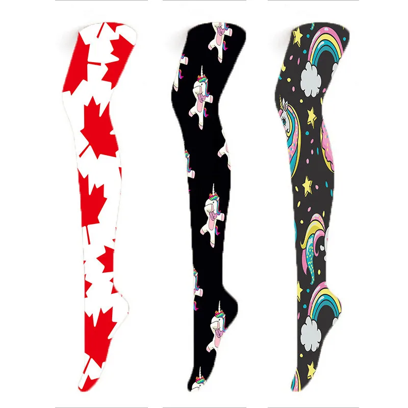 

2019 1Pair High elasticity Long Knee Stockings Womens Fashion printed thin Nylon Stockings Female High Over Knee Socks 6S-SW28