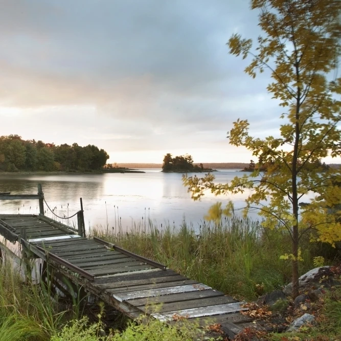 A Dock On A Lake At Sunrise Near Wawa; Ontario  Canada Poster Print (38 x 24)