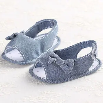 

2017 Summer Baby Toddler Girls Crib Shoes Soft Denim Bowknot Prewalker Non-Slip First Shoes