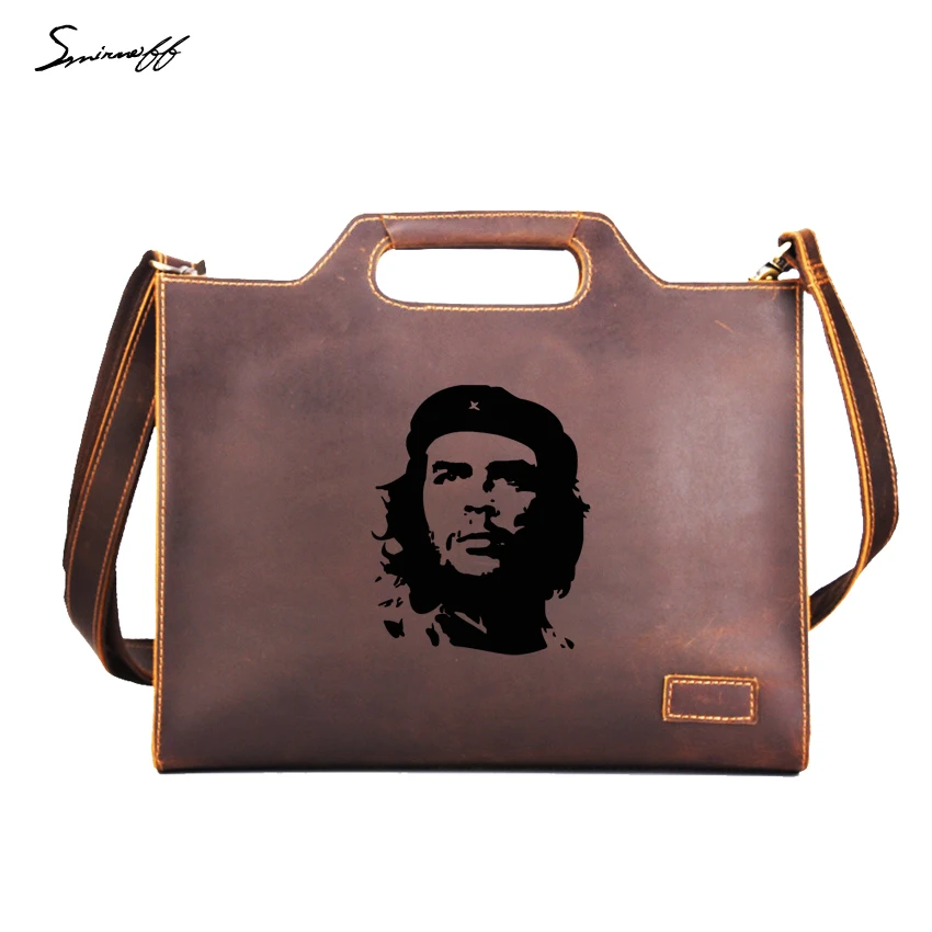 

Engraved Picture Che Guevara Men Briefcase Vintage Leather ipad Laptop Bags Men Messenger bags Custom Name Fashion Handbags