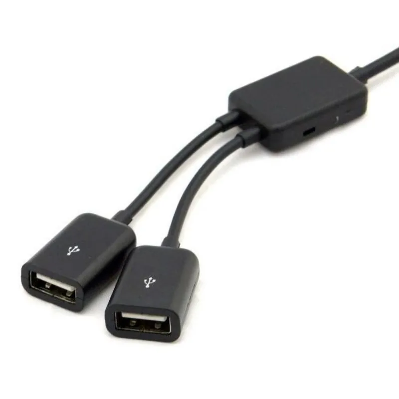 Кабель концентратор Micro USB / Type C 2 OTG с двумя портами y разветвитель адаптер для