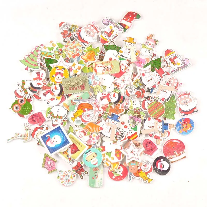 

25pcs Mixed Cartoon Christmas pattern 2 Holes Wooden Buttons Sewing Craft Scrapbooking DIY Drop Shipping mt2516