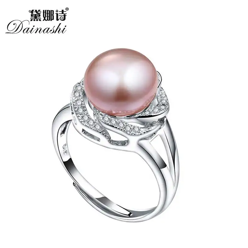 

Hot 3 Color Natural Freshwater Pearl Rings For Women Nice Adjustable Wedding Ring Bread Round Flower Shape Big Size 10-11 mm