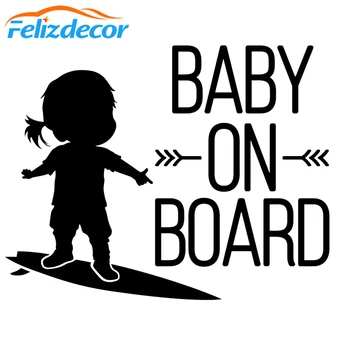 15*12cm New Arrival Baby on board sign surfing Car Sticker Surfing Girl Art Vinyl Car Decal Black White L718