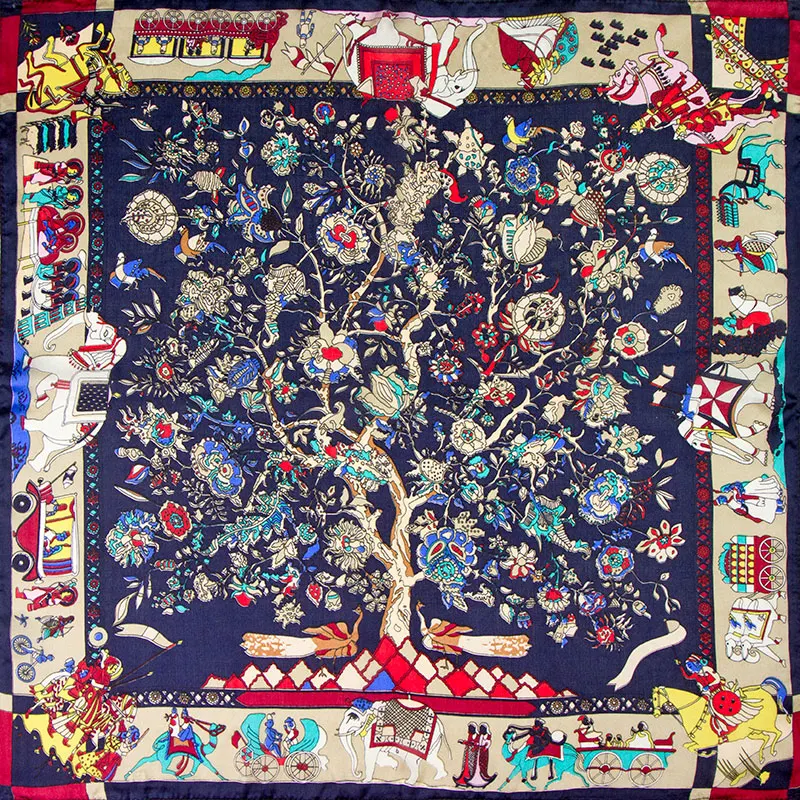 

100% Silk Scarf Women Scarf Animal & Tree Neckerchief Scarf Silk Bandana 2019 Hot Foulard Small Square Silk Scarf Nice Lady Gift