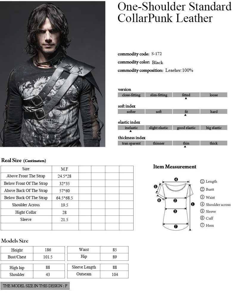 S-172 One-Shoulder Standard Collar Punk Leather wraps korean history fashion accessories factories