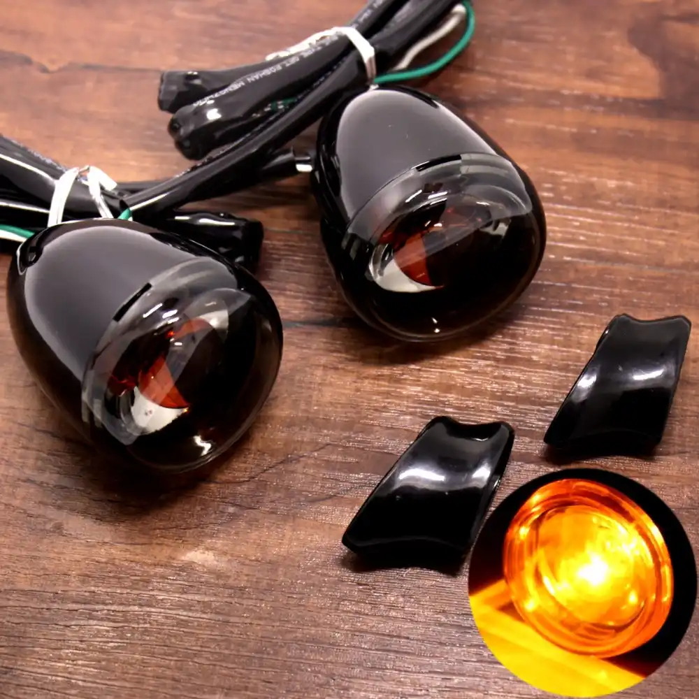 Rear Bullet Smoked Turn Signals&Short Bracket For Harley Softail Dyna