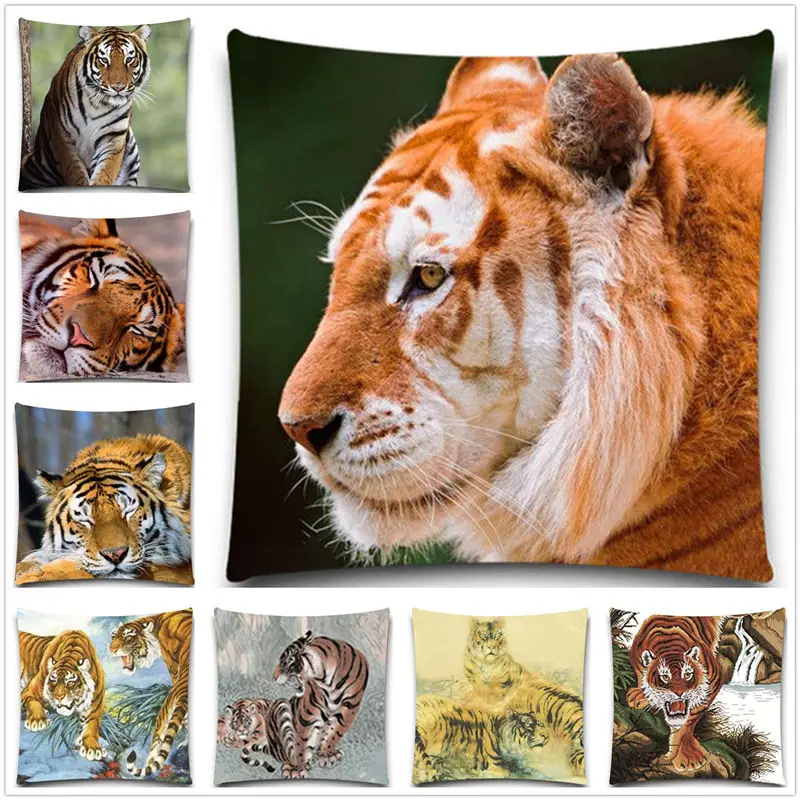 Wild Tiger Decorative Throw Pillows Case Cotton Polyester for Sofa Car