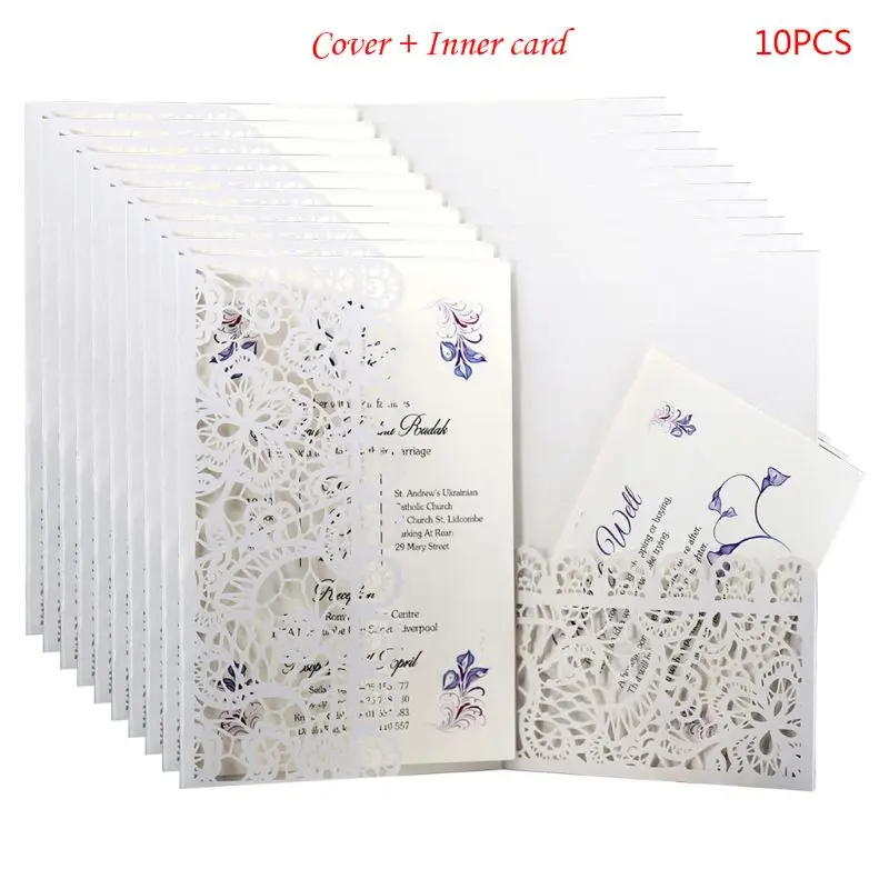  10pcs/set Laser Cut Glitter Luxury Hollow Wedding Invitations Card Lace Personalized Business Birth - 33045688367