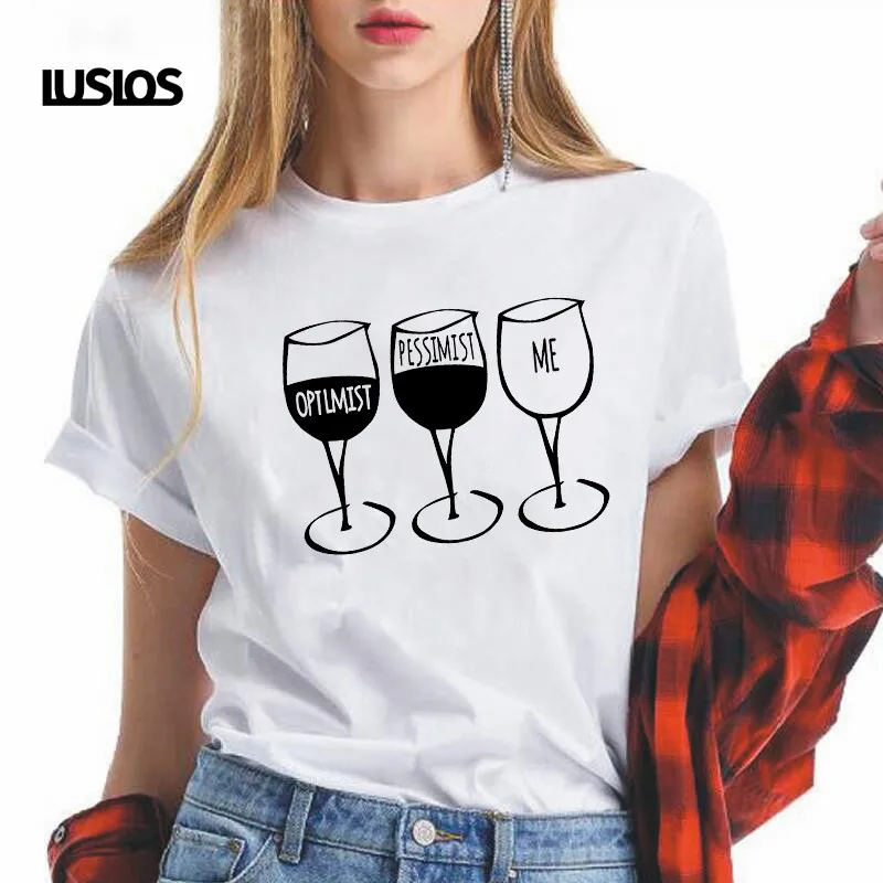

LUSLOS New Fashion Women T Shirt Goblet Printed Short Sleeve O-neck Funny T-shirt Wine Casual Women Tee Shirt Streetwear Clothes