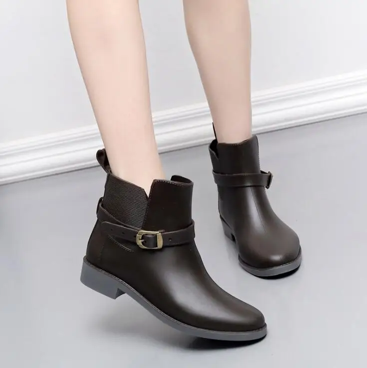 Rouroliu Women Autumn Ankle Rain Boots PVC Waterproof Water Shoes Woman Non-Slip Buckle Wellies RB71 Rouroliu Women Autumn Ankle Rain Boots PVC Waterproof Water Shoes Woman Non-Slip Buckle Wellies RB71
