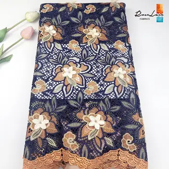 

Evening Gown 3D Flower Applique Stones Beads Lace Fabric African Latest Designer Water Soluble Women Evening Dress Lace Material