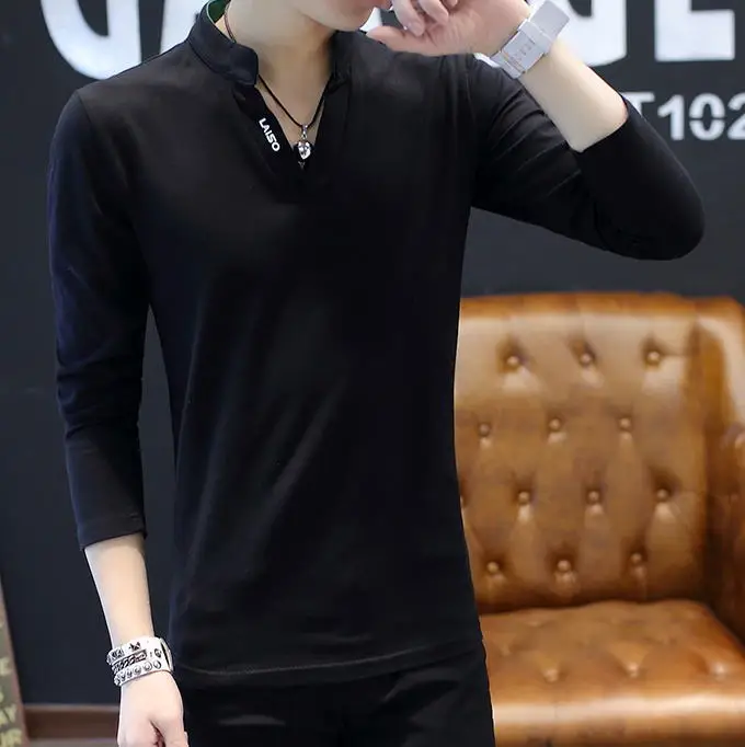 Высококачественная брендовая мужская рубашка поло, приталенная Однотонная рубашка поло с длинным рукавом и стоячим воротником, рубашка Camisa Polo Grande 5XL - Цвет: Черный