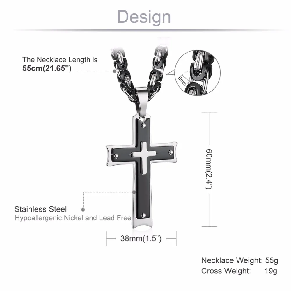 Мужские цепочки, цепочка из нержавеющей стали, ожерелье в стиле хип-хоп, украшения, подвеска-крест, ожерелье, черный цвет, masculino, 55, 60, 65, 70 см, длина MN62