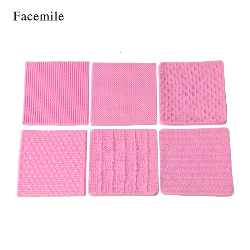 

6PCS Knitting Silicone Mold Texture Mat Sugarcraft Cake Border Decoration Cupcake Topper Polymer Clay Gumpaste Mold