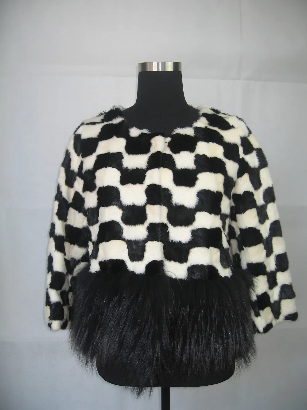Mink Fur Jacket With Fox Fur Sleeves In Multicolor