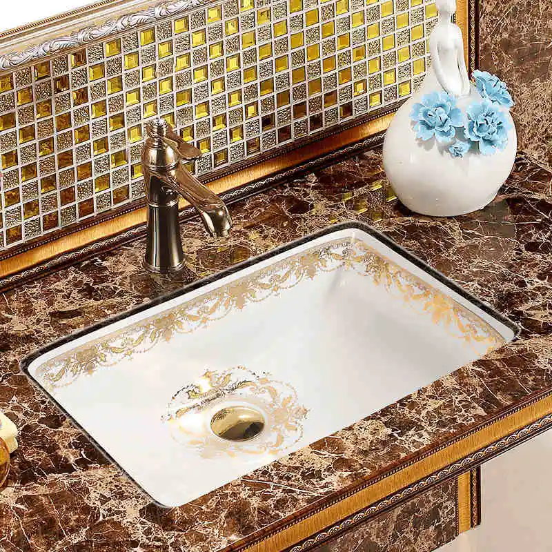 Rectangular China Artistic Procelain art countertop Lavabo handmade undercounter With Overflow Ceramic wash basin Bathroom Sink (6)