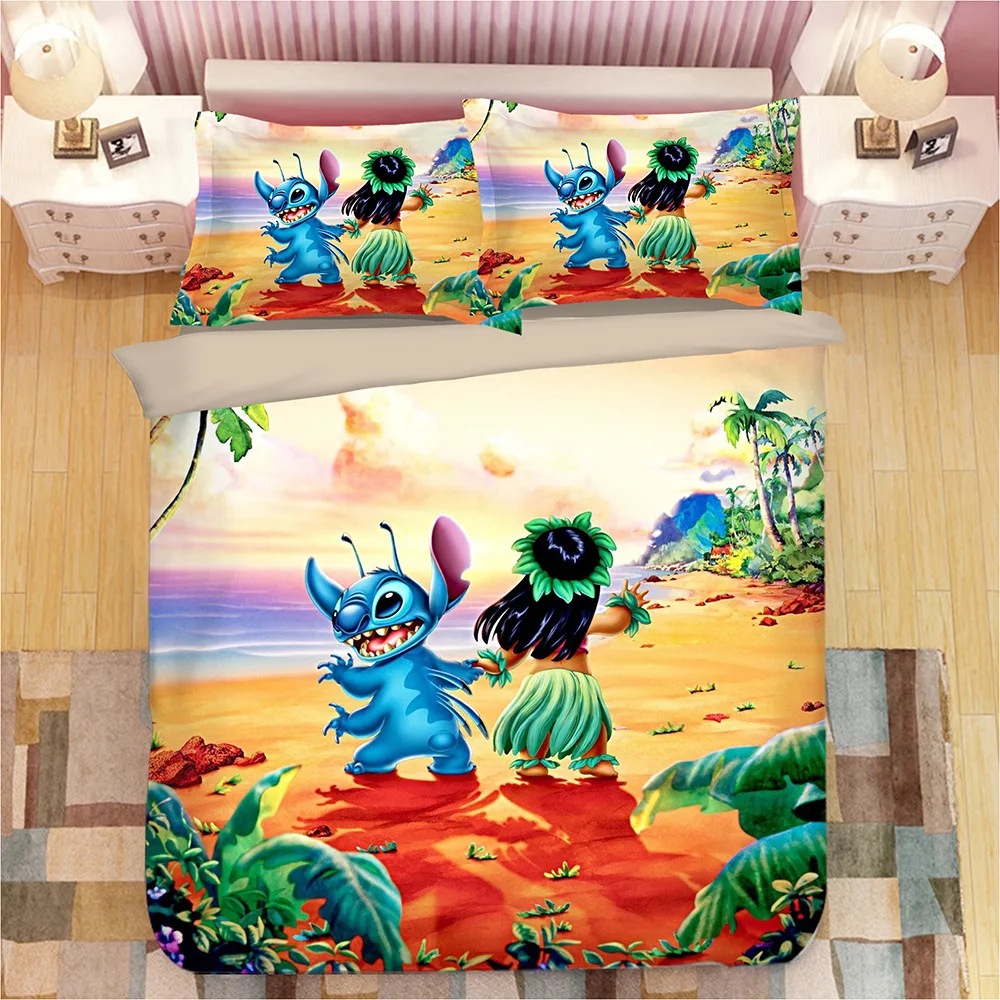 Disney Stitch Boys Bedding Sets Twin Queen Cartoon Quilt Cover Pillowcase Blue Bed Linen Duvet Cover Set for Children Bed