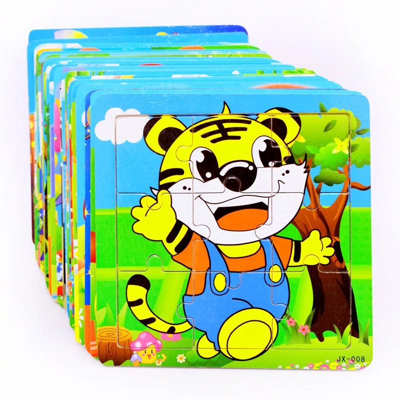 

Wood Blocks Kids 9 Piece Wooden Blocks Toys Animal Children Educational Toy Cartoon Print Wooden For Children's Toy Store